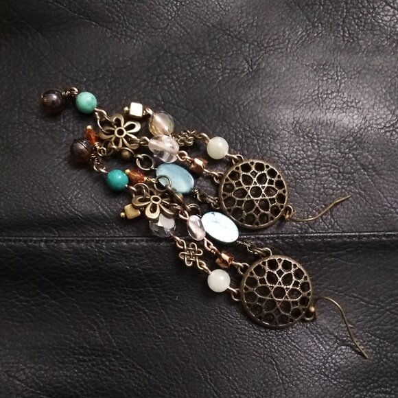 Handmade!!! Extra Long Chandelier Earrings! Loaded w. Beads Crystals Connectors - Picture 7 of 12